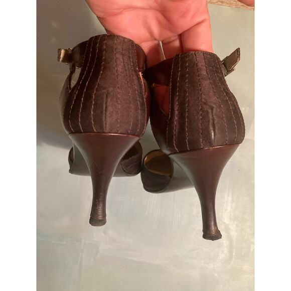 Ted Baker T-Strap Heels Vintage 00s 1940's Vibe ~ Leather & Satin! Sz 40 - Picture 4 of 10